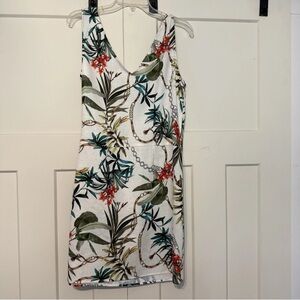 DREW Tropical Print Dress - White, Green, Red